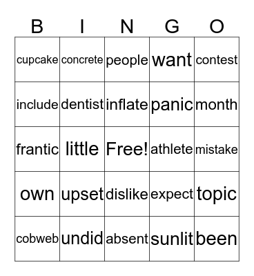 Unit 12 Bingo Card
