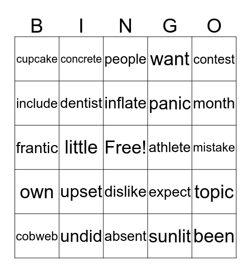 Unit 12 Bingo Card
