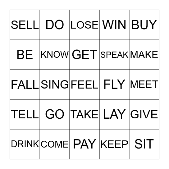 IRREGULAR VERBS Bingo Card