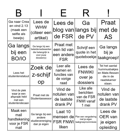 FSR BINGO | Volle rij  = Bier!  Bingo Card