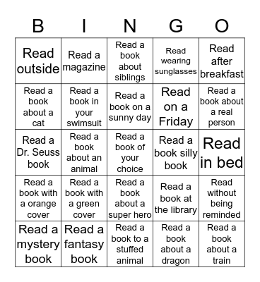 2018 Summer Reading Challenge - child Bingo Card