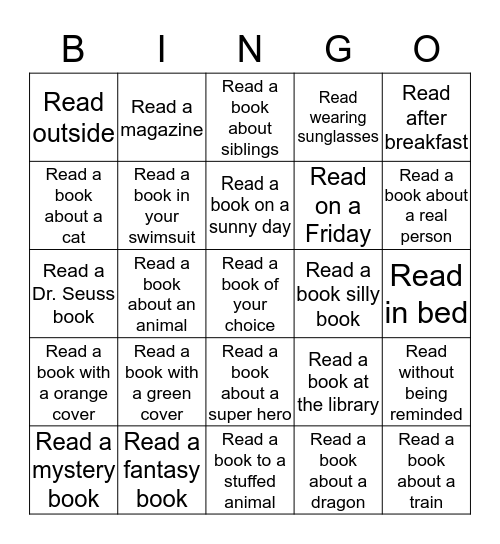 2018 Summer Reading Challenge - child Bingo Card