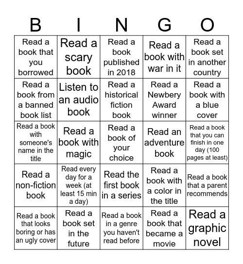 2018 Reading Challenge - YA Bingo Card