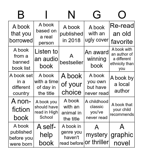 2018 Reading Challenge - Adult Bingo Card