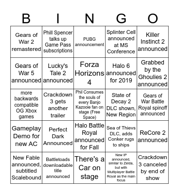Microsoft Bingo Card