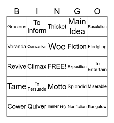 Vocabulary Bingo Card