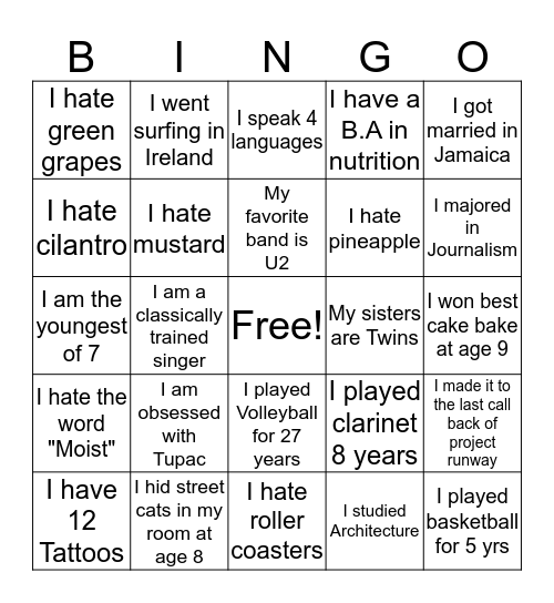 TEAM USA BINGO Card