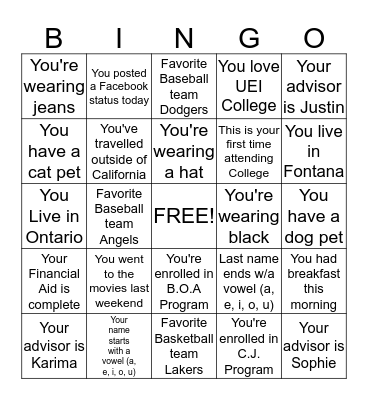 UEI  College Bingo Card
