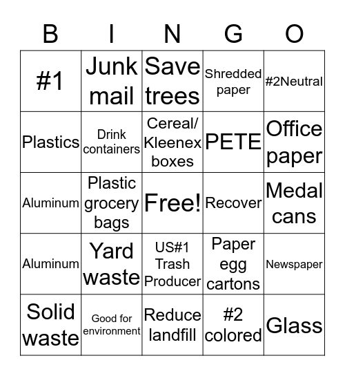 Recycling Bingo Card