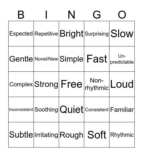 Sensory Bingo Card