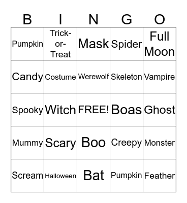 Maquerade-Halloween Bingo Card