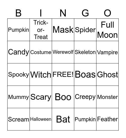 Maquerade-Halloween Bingo Card