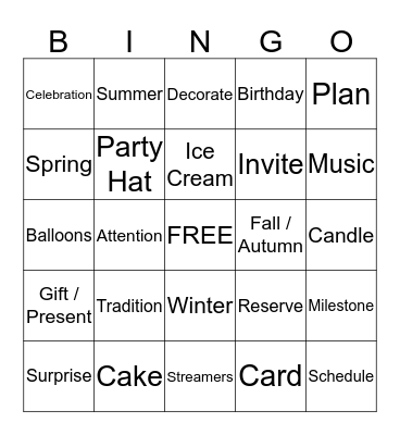 Birthday Bingo Card