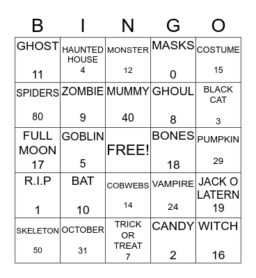 HALLOWEEN MATH BINGO Card