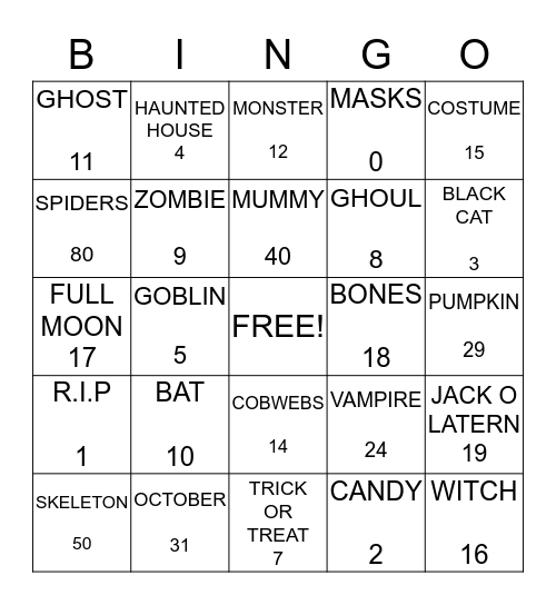 HALLOWEEN MATH BINGO Card
