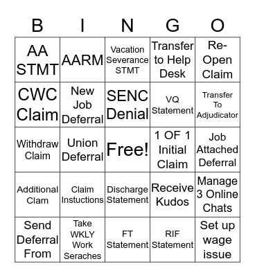 Claims Bingo Card