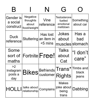 “Am I like Rob” Bingo Card