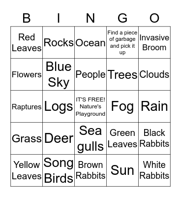 Children in Nature Bingo Card