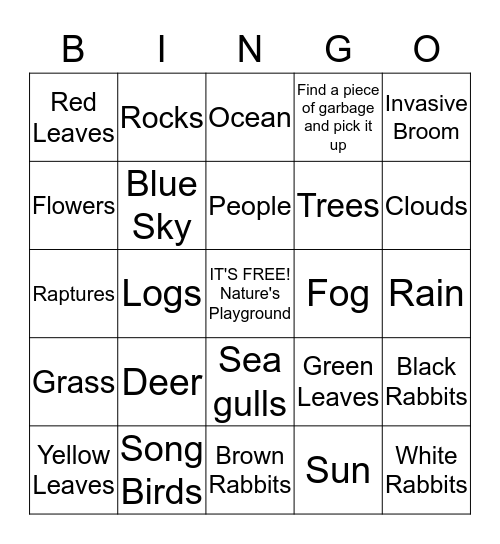 Children in Nature Bingo Card
