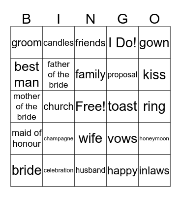 Bridal Shower Bingo Card