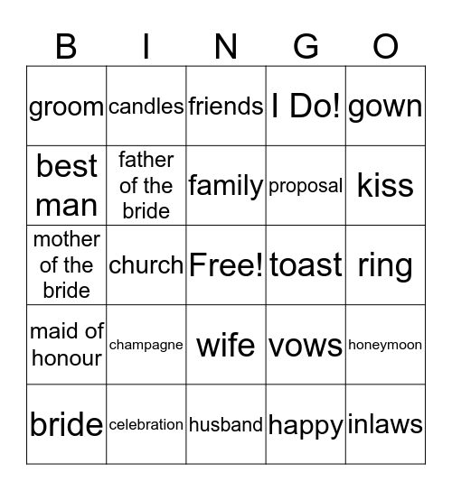 Bridal Shower Bingo Card