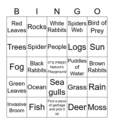 Children in Nature Bingo Card