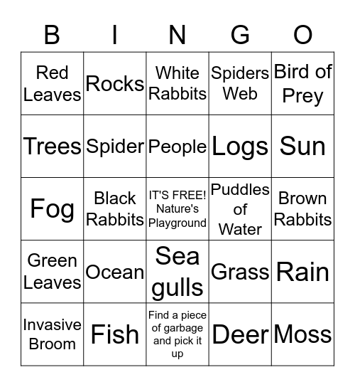 Children in Nature Bingo Card