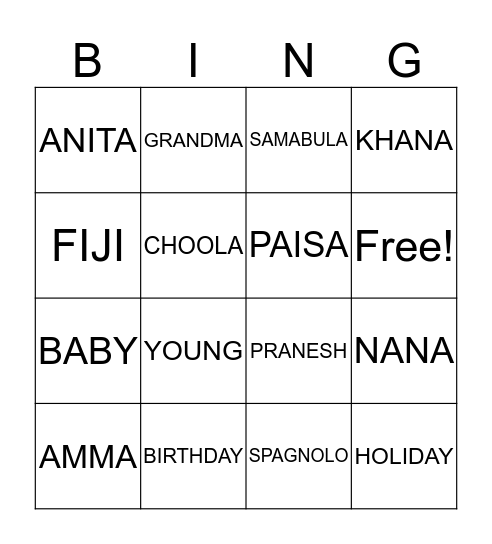 Nani's 80th Birthday Bingo! Bingo Card