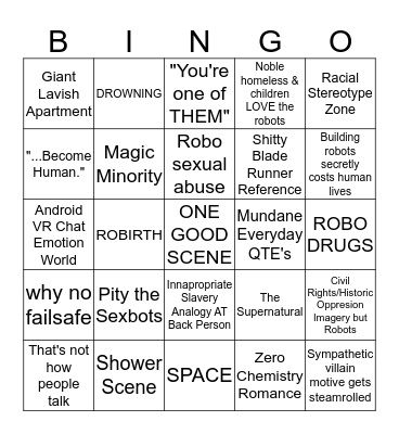 Detroit Become Human Bingo Card