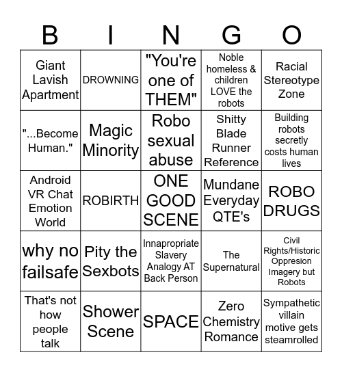 Detroit Become Human Bingo Card