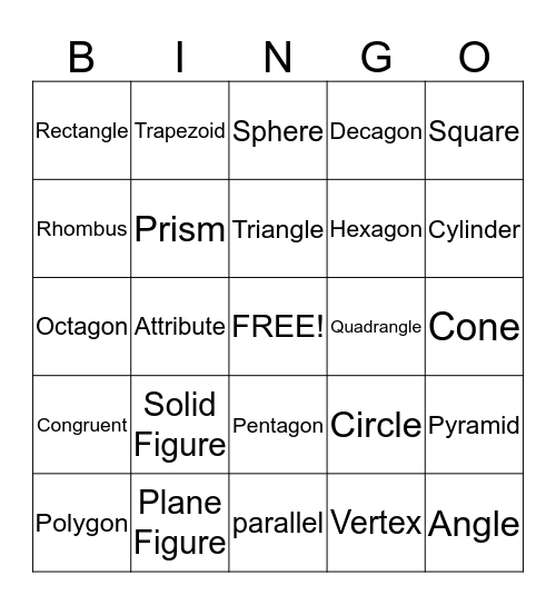 Geometric Bingo Card