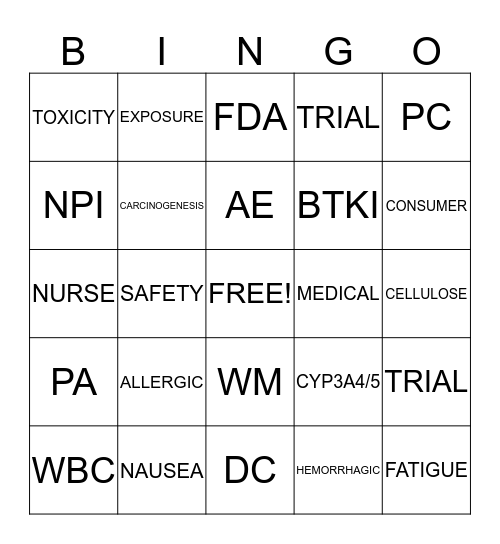 PCYC Clinical Team Bingo Card