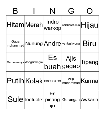 K A I Bingo Card