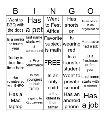 Interactive Bingo Card