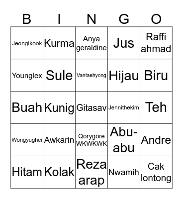 Test Bingo Card