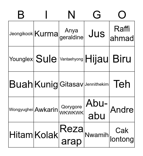 Test Bingo Card