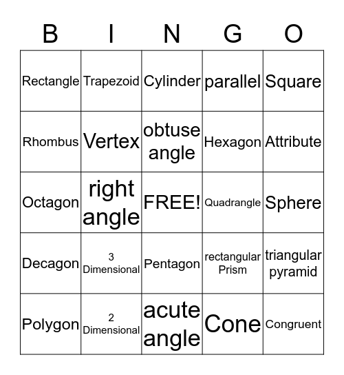 Geometric Bingo Card