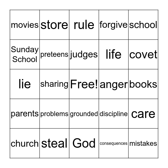 Choices-Blessings or Consequences Bingo Card