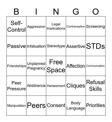 Sexual Education/Abuse Bingo Card