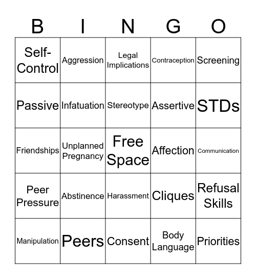 Sexual Education/Abuse Bingo Card