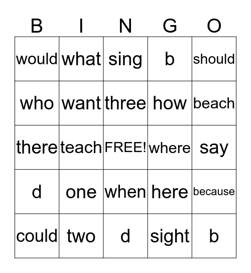 Sight Words/ Word Families/ Other Rules Bingo Card