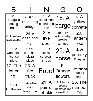 Bike Trip Bingo! Bingo Card