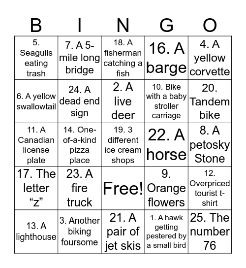 Bike Trip Bingo! Bingo Card