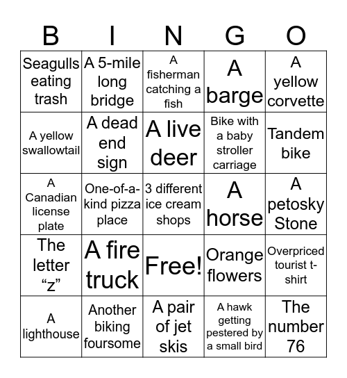 Bike Trip Bingo! Bingo Card