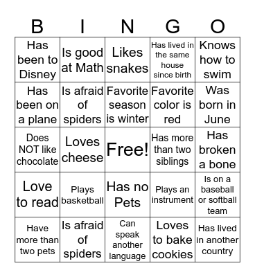 2018 Get to know you BINGO Card