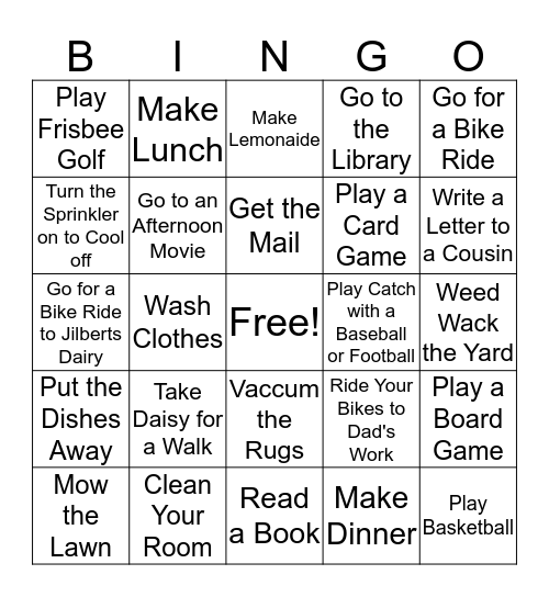 SUMMER  Bingo Card