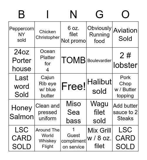 Morton's Jacksonville Bingo Card