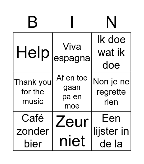 Bingo de Musica Bingo Card
