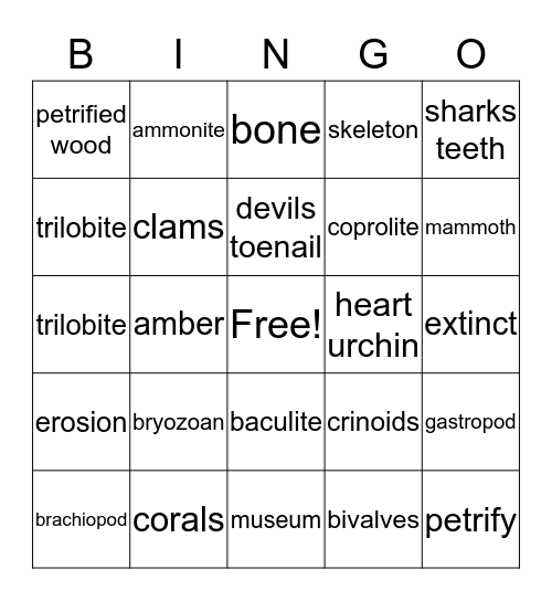 FOSSILS Bingo Card