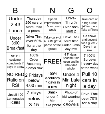 Drive-Thru Bingo Card